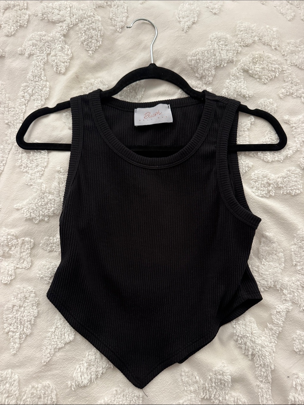 Blush Black Ribbed Pointed-Hem Tank